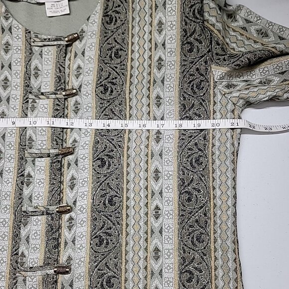 Vtg Pride & Joy Womens Size 12P Green Swirl Geometric Design Cross Over Buttons - Picture 14 of 16